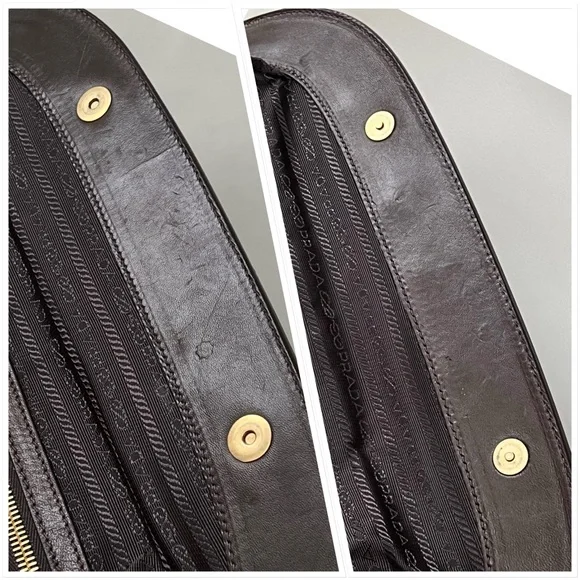 PRADA Nappa Gaufre Ruched Frame Large Bag Brown Soft Leather Tote Purse - Picture 15 of 16